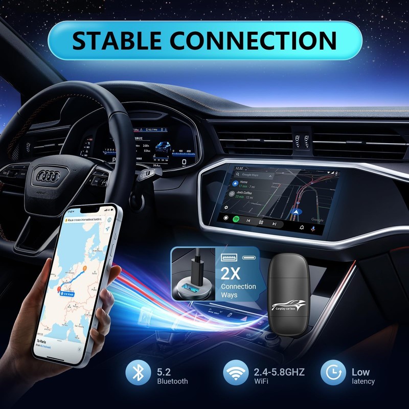 Wireless CarPlay Adapter for Apple, Convert Wired to Wireless Apple