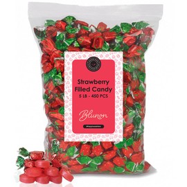 Strawberry Hard Candy - Strawberry Filled Bon Bons - 5 Pounds Bulk Individually Wrapped Candies - 450 Pieces