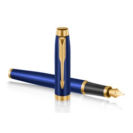 Parker IM Premium Limited Edition Fountain Pen | Lustrous Blue Lacquer with Gold Trims | Fine Gold Nib | Black Ink | Gift Boxed