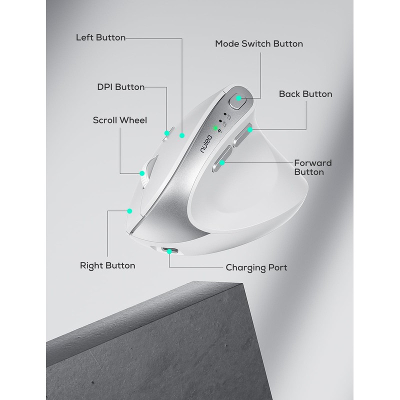 Nulea MD280 Ergonomic Vertical Wireless Mouse - Bluetooth & 2.4G