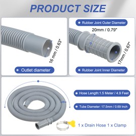 PATIKIL 4.9Ft Air Conditioner Drain Kit, 1 Set Universal AC Drain Hose Connector Hose with Clamp & Rubber Adapter for Mini-Split Window Portable AC Unit Dehumidifier Faucet, Gray