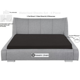 Waterbed Sheets Queen Size Attached Waterbed Sheets 100% Egyptian Cotton 600-Thread Count 4 Piece Sheet Set 15" Deep Pocket Attached Waterbed Sheet Set in Solid (Dark Grey, Queen)