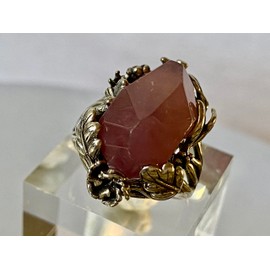 Generic ✦ Bella-gems ✦16 * 10mm Boho/Designer/Statement~ Madagascar Purple Pink Rose Quartz 925 Sterling Silver Fashion Flower Leaves Ring - Adjustable - M1403