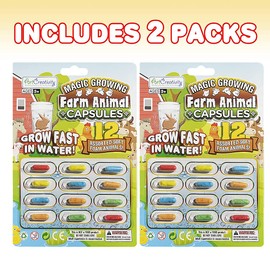 ArtCreativity Magic Growing Cápsulas de animales de granja, 2 paquetes con 12 cápsulas de animales expandibles cada uno, crecen en agua, lindos colores y diseños variados, recuerdos de fiesta de cumpleaños para niños, premio de concurso o idea de regalo