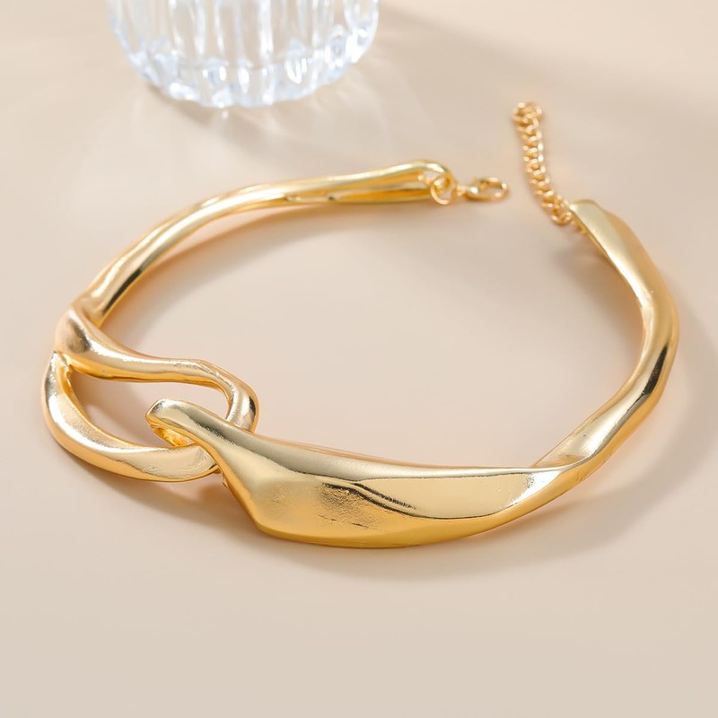 Chunky Silver/Gold Plated Metal Buckle Collar Necklace for Women Men,Thick