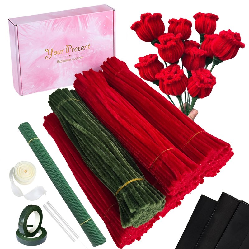 DIY Rose Making Kit 700 PCS Chenille Stems - Red