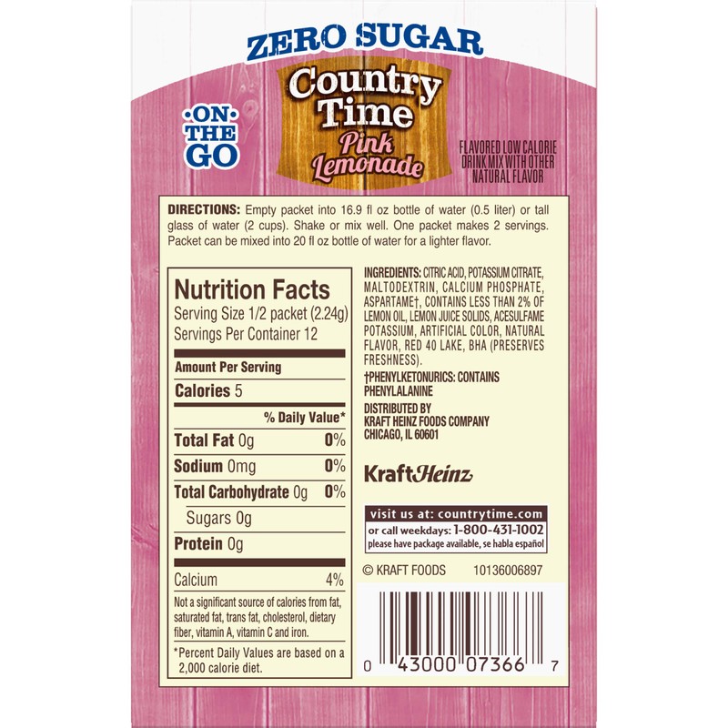 Country Time Sugar-Free Pink Lemonade On-The-Go Powdered Drink Mix 72