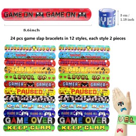 Augweyang Video Game Party Favors Gaming Theme Party Favors Include Game Slap Bracelets Keychain Tattoos and Gift Bags for Video Game Birthday Party Decorations Supplies