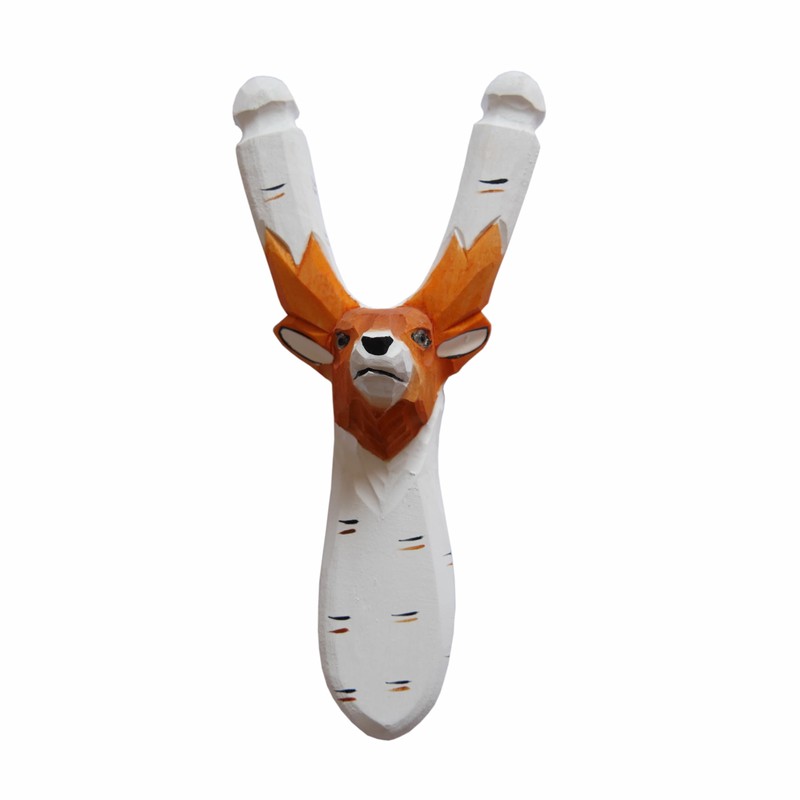 Wooden Animal Slingshot, Hand-Carved & Hand Painted (Buck-Birch Bark)