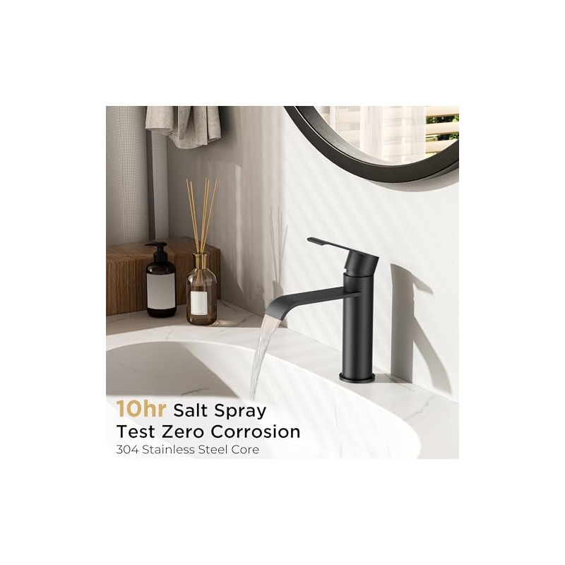 FORIOUS Black Bathroom Faucet 1 Hole, Single Handle Matte Black