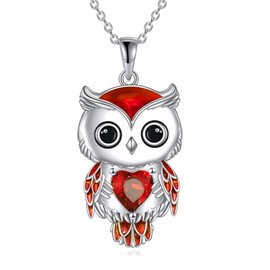 Vadmans Owl Necklace Jewellery Gifts for Women Sterling Silver Birthstone Owl Pendant Necklace Christmas Jewellery for Girls, Sterling Silver, Cubic Zirconia