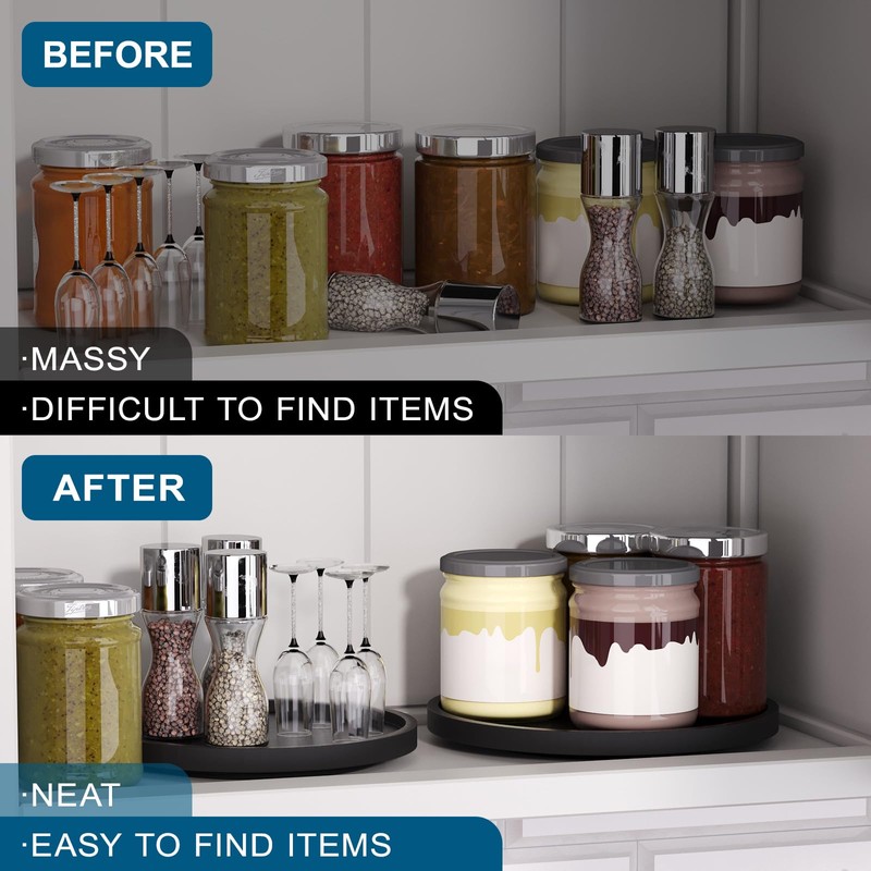 VERTORGAN Lazy Susan Organizer for Kitchen,Bamboo Turntable for Cabinet,Pantry,Vanity,Small（Black）