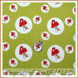 Michael Miller Fabrics BonEful FABRIC FQ Quilt Green Red White Mushroom Garden Fairy Santoro Polka Dot