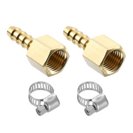 sourcing map 2pcs Brass Hose Barb Fittings, 3/8" Barb x 1/4" NPT Female Brass Barb Pipe Fitting Adapter with 2pcs Hose Clamps for Water Fuel Air