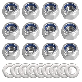 Hex Lock Nuts 20pcs M3 to M10 with Flat Washers 304 Stainless Steel Nylon Lock Nuts Nylon Insert Nuts Screw Nuts Flat Washers (M8)