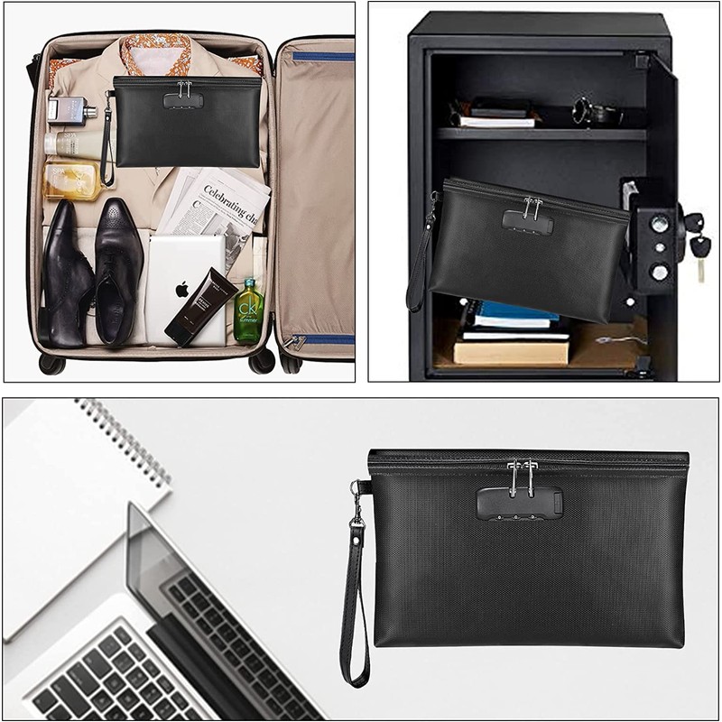 Fireproof Document Bag with Lock, 25*17cm Fireproof Waterproof Money Bag