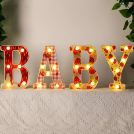 Realspring Baby Shower Sign Babe Marquee LED Letters Battery Operated Light up Centerpieces Glowing Home Table Party Decor for Boy Girl Gender Reveal Birthday, 8.26''(Strawberry,Red)