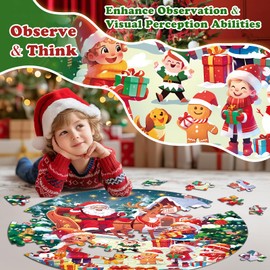 72 Pieces Christmas Puzzle for Kids 3-5 4-6 Age Floor Puzzles for Boys and Girls with Santa Claus Snowman Large Round Floor Jigsaw Puzzles