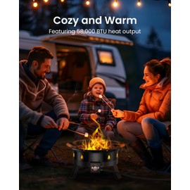 Ciays Large Propane Fire Pit 24 Inch, Gas Fire Pit with Grill Grate, Folding Legs, Hose Hooks, Propane Tank Holder, Cover & Carry Strap, CSA Certified Portable Outdoor Fire Pit for Camping, 58,000 BTU