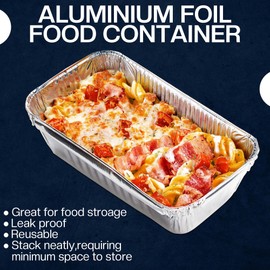 HiFEN® 6A Aluminium Foil Trays Food Containers & Lids 600ml - Tin Foil Trays with Lids for Food Storage, Meal Prep, Takeaway, Roasting, and Airfryer Cooking (Pack of 50)