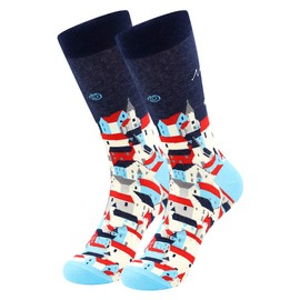 BONANGEL Men's Dress Cool Colorful Socks, Men's Fun Dress Socks Fancy Novelty Funny Casual Combed Cotton Crew Patterned Office Socks Pack, Mid Calf Cool Crazy Socks (1 Pair-Town)