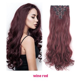 Super Deerlet 7Pcs 16 Clips Double Weft Clip in Full Head Hair Extensions Clip on Silky Synthetic Hair Wavy Curly Hairpieces