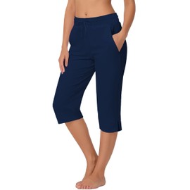 Deerose Women Capris Pants Quick Dry Beach Swimming Pants with Pockets, Navy Blue, X-Large