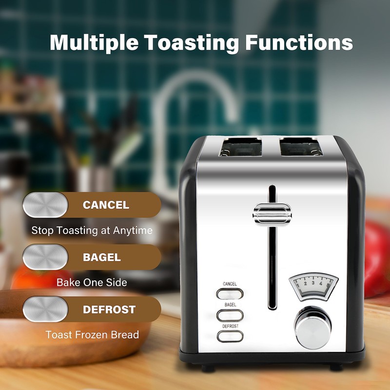 YSSOA 2-Slice Toaster, 5 Browning Setting and 3 Function: Bagel/Defrost/Cancel,