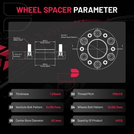 BDFHYK 6x139.7mm Wheel Spacers 1.25 inch 6x5.5 Hubcentric Wheel Spacer Compatible with 21-23 Bronco,11-23 Ranger, Forged 6 Lug Wheel Adapters M12x1.5 & 93.1mm Hub Bore, Set of 4