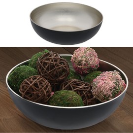 Cepewa Decorative bowl, diameter 30 cm x height 10 cm, plastic champagne, black, fruit bowl, round table decoration (1 x round, champagne, black, diameter 30 cm)