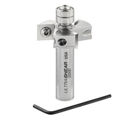 Ultra-Shear Rabbeting Router Bit, 1/2 Inch Shank, 3 Flute, Twin Bearing, USA Made, 1/2 Inch Depth, Multi-Edged Replaceable Carbide Inserts - US5RBT