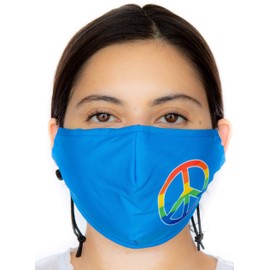 Headmost Comfymask 3 Layer Large Fabric Facemask: Water Repellent, Washable, Breathable & Toggle Adjustable Face Mask (Royal Peace Sign)