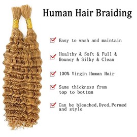 Jucames Real Hair Wefts, Deep Wave, Human Braiding Hair Extension, Unprocessed Remy Hair Wefts, No Weft, Honey Blonde, Colour for Woman, 55.5 - 5