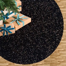 Black Christmas Tree Skirt 21 Inch Sequin Tree Skirt Velvet Tree Skirts Small Tree Cover Mat Thick Fabric Tree Cover Skirt Shimmer Metallic Skirts for Party Home Ornaments Decoration