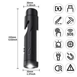 KnLnny Ware Automotive Escape Tool, Window Breaker,Seatbelt Cutter, Car Flashlight,Emergency Kit Self Defense Accessories, 5 in1 Auto Tactical Gear, SOS Flashing, USB Charging, Magnetic Attraction