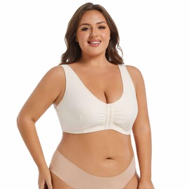 MissCurvaty Women's Comfort Cotton Pocket Plus Size Everyday Sleeping Non Padded Wirefree Mastectomy Bras (Nude,3X-Large)
