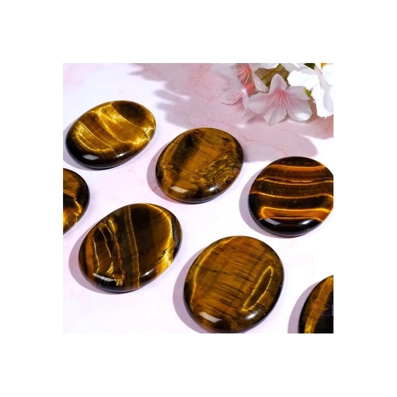 Natural Tiger Eye Palm Worry Stone Oval Polished Healing Crystal