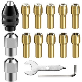 Drill Chuck Collet Set 15 Pcs,Brass Collet Set,Collet Nut Kit,0.8-3.2mm Small Electric Drill Bit Collet, Micro Twist Drill Chucks Adapter for Rotary Tools and Electric Grinder(M8x0.75mm Long)