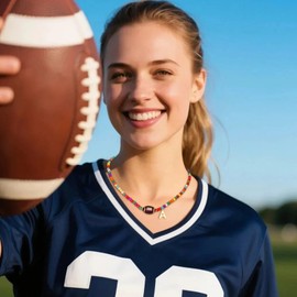 Miss Chipmunk Football Colorful Initial Beaded Necklaces for Women,14K Gold Plated Sport Accessories Letter Necklace Trendy Jewelry Gifts Birthday(Letter C)