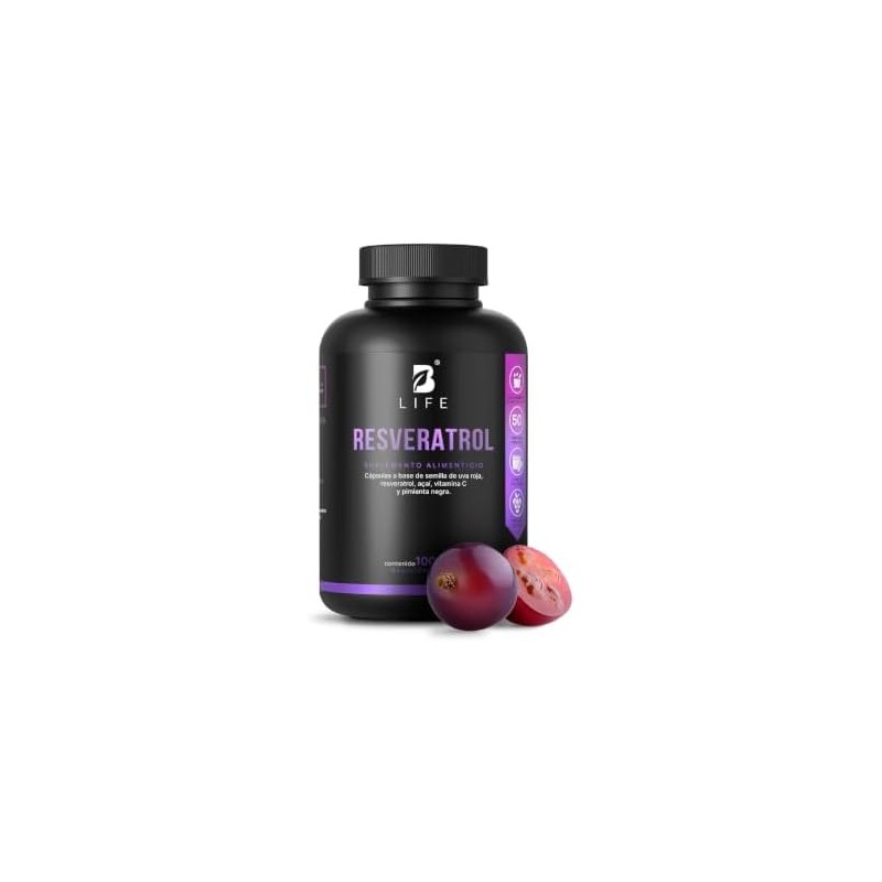 B Life Resveratrol 100 Cápsulas Antioxidante con Pimienta Negra