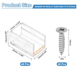 PATIKIL LED Strip Light Clips, 48 Pack Mounting Bracket Fixing Clips Plastic Clamp Holders with 304 Stainless Steel Screws for 11.5-12.4mm Neon RGB Light Cable Ribbon, Clear