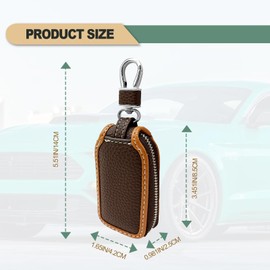 2 Pieces Superior Leather Car Case Key Fob Protector, Smart Remote Zipper Key Protector Cover, Car Key Chain Case Holder with Metal Hook and Zipper, Brown