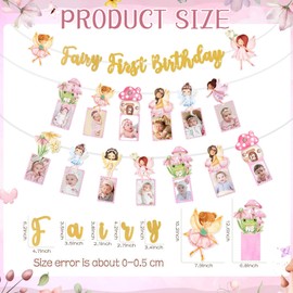 Tiamon Fairy First Birthday Decorations My Fairy 1st Birthday Banner Monthly Photo Banner Floral Mushroom 1st Bday Party Hanging Decor for Girl Princess Baby Shower Picture Display Party Supplies