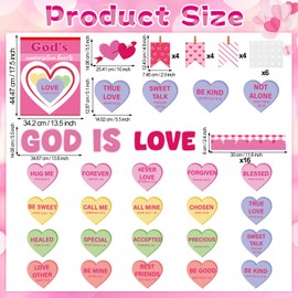 Valentine's Day Christian Bulletin Board Decorations Set God is Love Religious Classroom Decor Inspirational Valentine Candy Conversation Heart Cutouts for Church Sunday School Chalkboard Wall Door