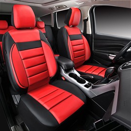 CAR PASS Leather Seat Covers Full Set Universal Water Resistant 3D Foam Back Support, Luxury Comfort Automotive 5 Seat Covers All Season Fit for SUV,Sedan,Van, Airbag Compatible Elegance (Black Red)