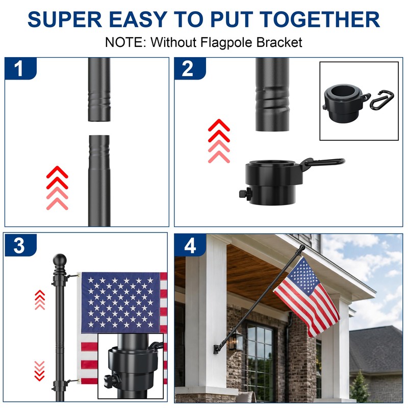SCWN 5FT Black Flag Pole for Outside House, Ball-Bearing Anti-Wrap