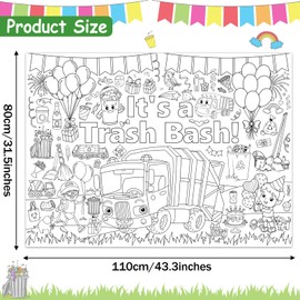 Garbage Truck Birthday Party Coloring Poster for Kids Giant Coloring Poster Large Trash Trucks Party Coloring Tablecloth Jumbo Coloring Books for Kids Waste Management Recycling Party Decoration Favor