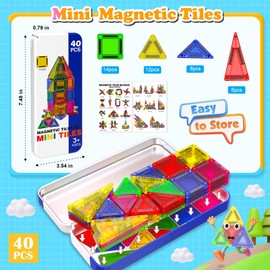 Mini Magnetic Tiles Travel Set for Kids, Magnetic Building Blocks with Metal Tin, Magnet Toys for Toddlers Kids Ages 1-3 4-8 Boys and Girls Holidays Birthdays Gifts