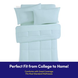 Dorm Room Essentials College Bedding Comforter Set 5 Piece Twin XL Size Bed in a Bag for College Students Boys and Girls, Twin XL, Aqua