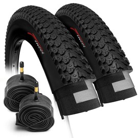 Fincci Set of Pair of Bicycle Tyres 26 x 2.125 Inch - Bicycle Coat 57-559 - Foldable Tyres 30 TPI Cupar with 2 x Schrader Valve Tubes for MTB, Mountain Hybrid Bicycle - Pack of 2